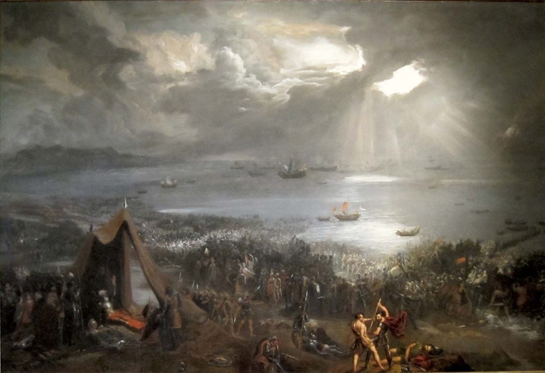 Hugh Frazer, The Battle of Clontarf (1826) — the Norse world rendered in smoke, sea and steel